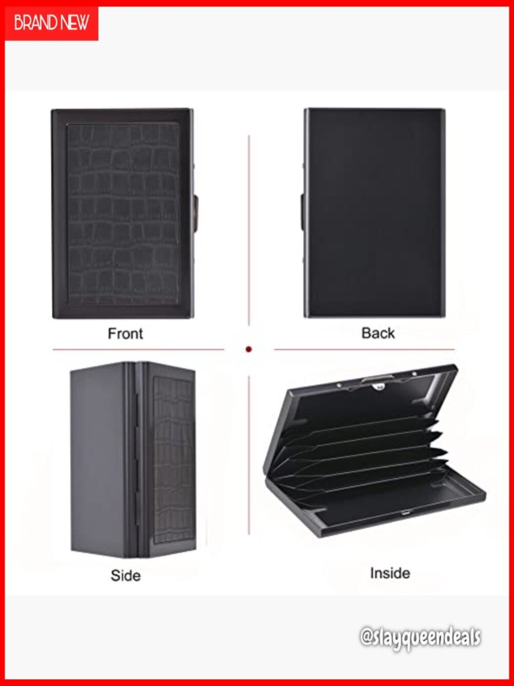 Slim Metal RFID Credit Card Holder with 6 Slots, Stainless Steel & PU Leather - Picture 4 of 6